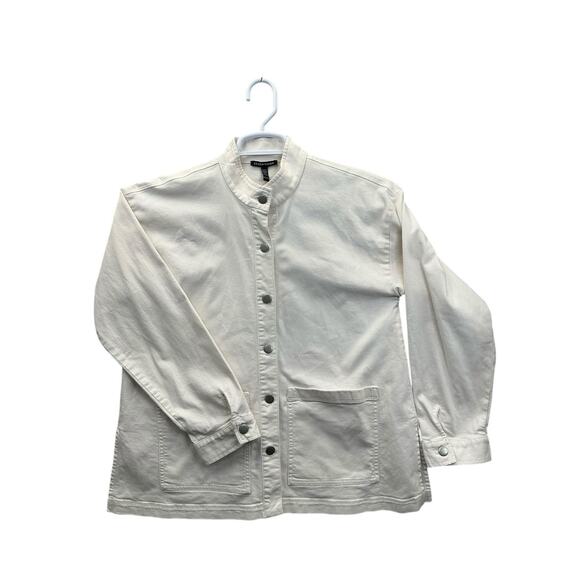 Eileen Fisher Denim Jacket Pockets buttons made in USA Cream Sz. XXS Cream - Picture 1 of 14